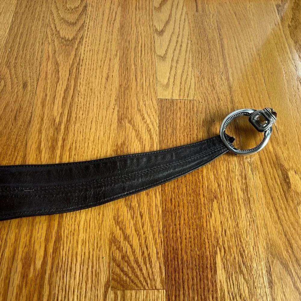 Y2K Wide Brown Leather Belt Silver Gem‎ Buckle Western Glam Statement M/L 39